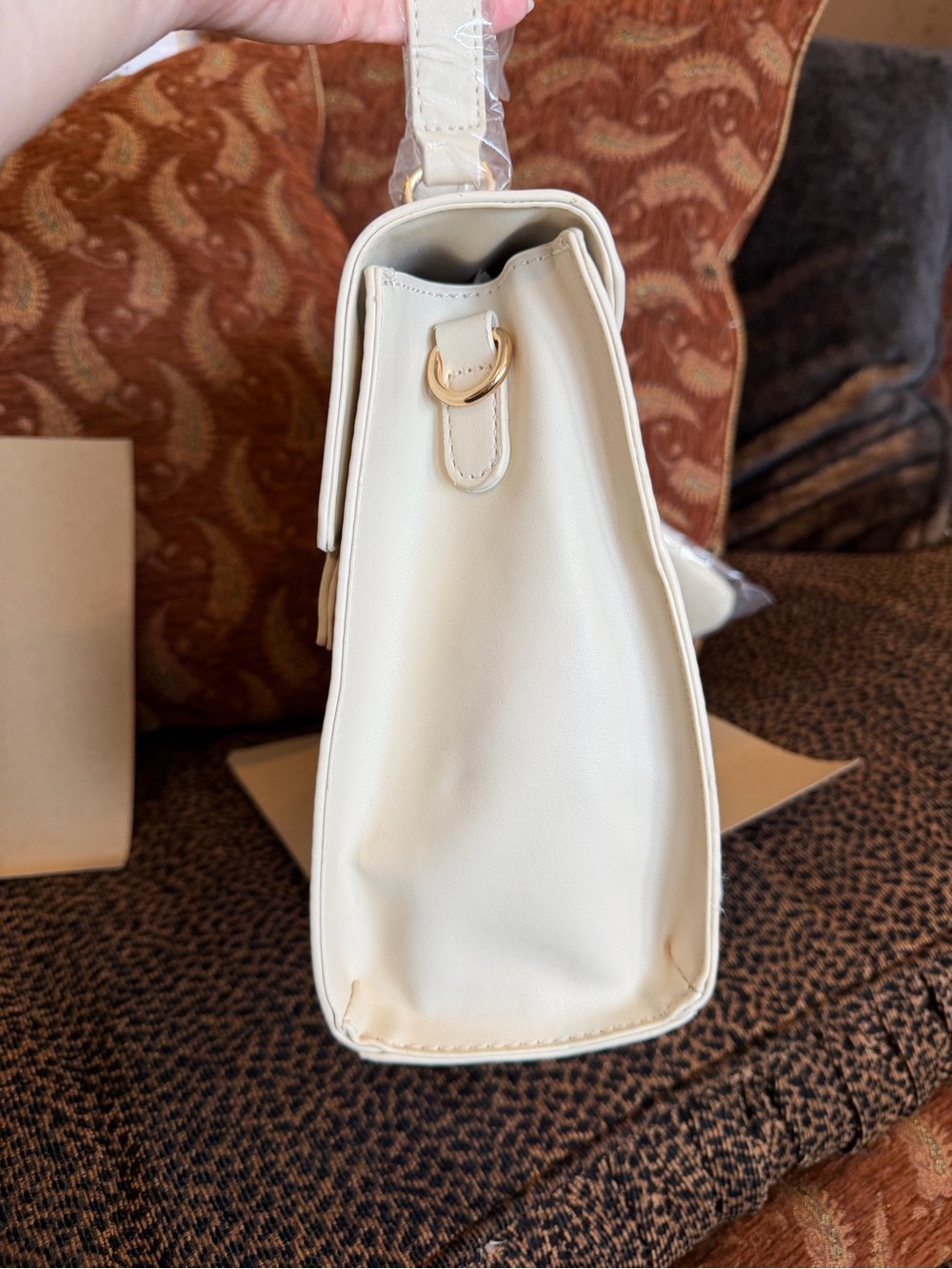 NWT Valentino Orlandi Cream Satchel with Gold Hardware Top Handle Vegan Leather - Picture 6 of 16